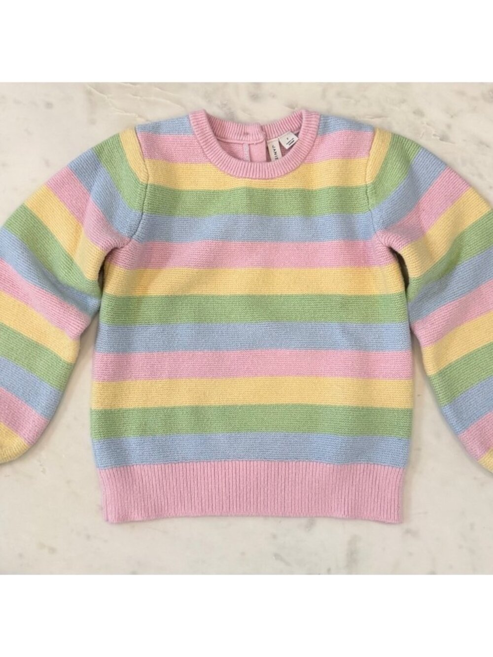 Janie and Jack Pastel Striped Balloon Sleeve Sweater - Size 7